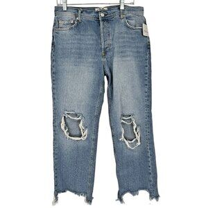 We The Free People Maggie Mid Rise Straight Leg Jeans Distressed Light Stone -29